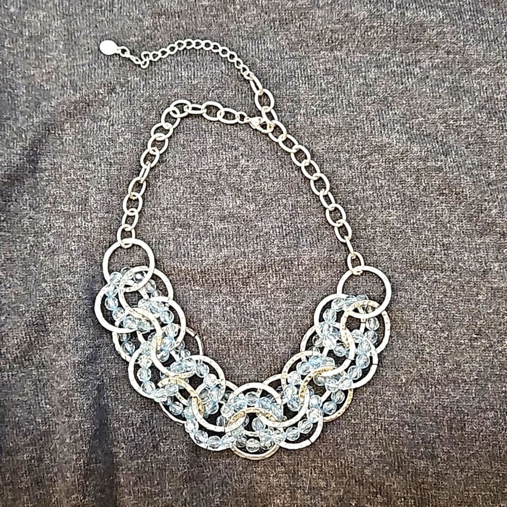 Bijoux Terner blue silver. Circle Lucite clear blue necklace